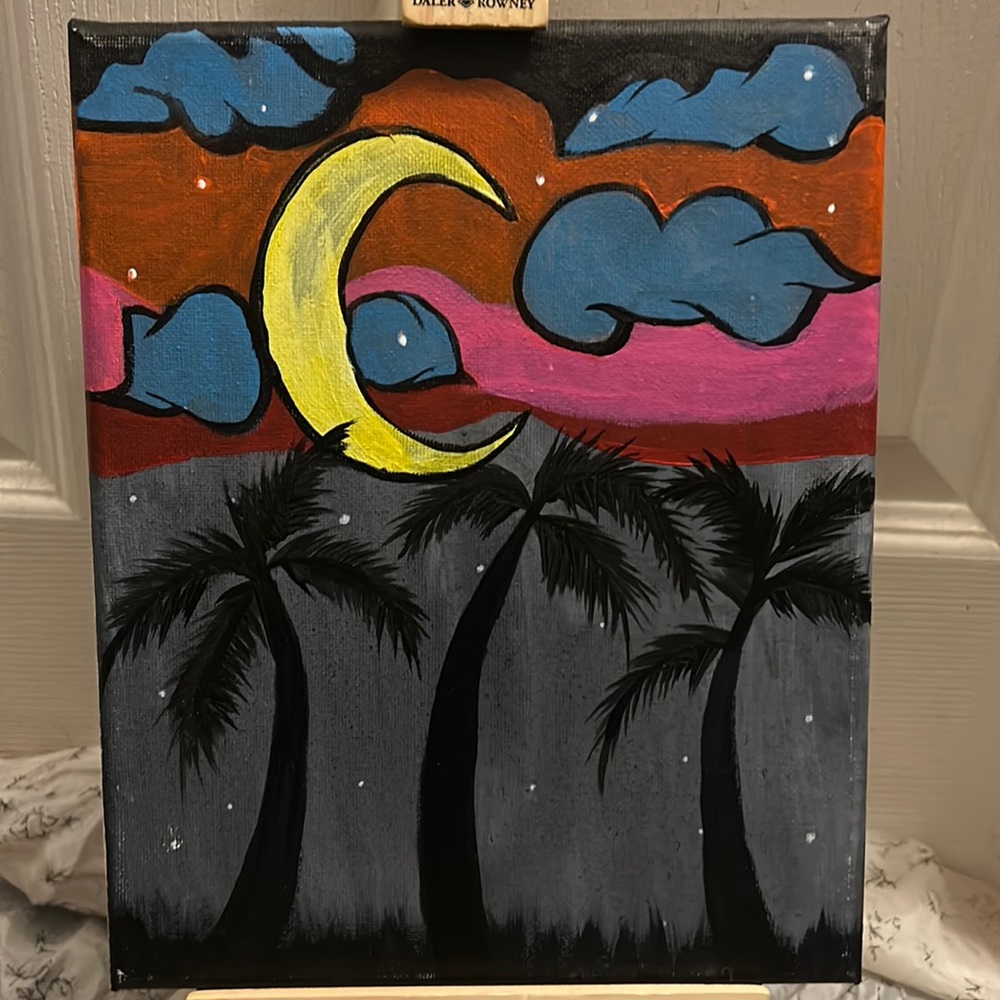 Midnight Beach, Acrylic Paint Canvas 10x8